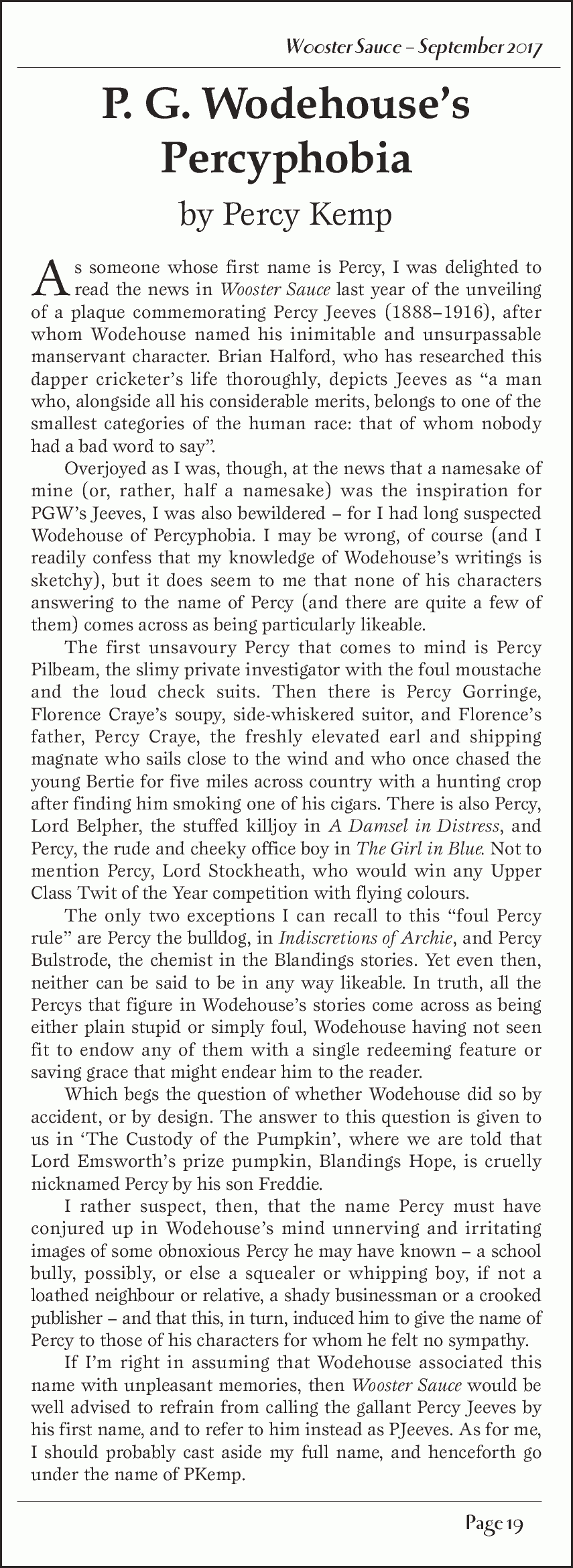 Texte de Percy Kemp pour The Wooster Sauce
